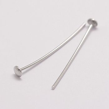 Anti-Tarnish Rhodium Plated 925 Sterling Silver Flat Head Pins, Platinum, 25x0.6mm, Head: 3mm