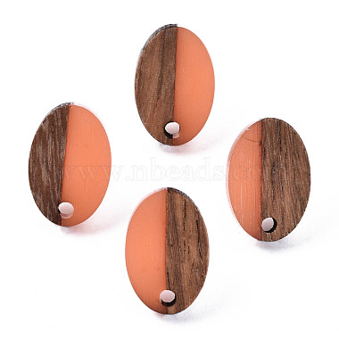 Stainless Steel Color Coral Oval Resin+Wood Stud Earring Findings