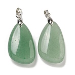 Natural Green Aventurine Pendants, Teardrop Charms, with Rack Plating Platinum Tone Brass Findings, Cadmium Free & Lead Free, 34x18x7.5mm, Hole: 4x5mm(G-G147-02P-07)