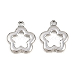 Hollow 304 Stainless Steel Pendants, Flower Charm, Stainless Steel Color, 24.5x20.5x3mm, Hole: 2.5mm(STAS-A144-01P)