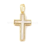 Brass Pave Natural White Shell Pendants, Religion Cross Charms, Long-Lasting Plated, Lead Free & Cadmium Free, Rack Plating, Real 18K Gold Plated, 23x13x3.5mm, Hole: 3.5x6mm(X-KK-S522-01A-G)