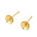 Brass Stud Earring Findings, Flat Round, for Half Drilled Beads, Rack Plating, Long-Lasting Plated, Cadmium Free & Lead Free, Real 18K Gold Plated, 13.5x6mm, Pin: 10x0.8mm & 2.5x0.7mm(KK-A300-29B-G)