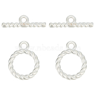 2Pcs 925 Sterling Silver Toggle Clasps, Twist Ring, with 925 Stamp, for Jewelry Making Accessories, Silver, Ring: 12x9.5x1.5mm, Hole: 1.6mm, Bar: 4x13.5x1.3mm, Hole: 1.4mm(STER-GO0001-18)