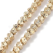 Electroplated Natural Lava Rock Beads Strands, Rhombus, Light Gold Plated, 3.5~4x4.5~5x4.5~5mm, Hole: 1mm, about 108pcs/strand, 15.71''(39.9cm)(X-G-H303-A07-LG)