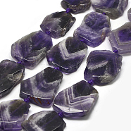 Natural Amethyst Beads Strands, Flat Slab Beads, Nuggets, 29~42x25~34x6~8mm, Hole: 2mm, about 9~10pcs/strand, 15.7 inch(40cm)(G-E401-H07)