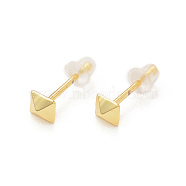 Rack Plating Brass Pyramid Stud Earrings for Women, Real 18K Gold Plated, 4x4mm, Pin: 0.7mm(KK-B069-03G)