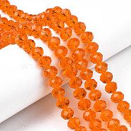 Glass Beads Strands, Faceted, Rondelle, Dark Orange, 10x8mm, Hole: 1mm, about 63~65pcs/strand, 49~50cm(EGLA-A034-T10mm-D25)