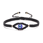 Lampwork Evil Eye Braided Bead Bracelet, Adjustable Bracelet for Women, Black, Inner Diameter: 2-1/8~3-3/8 inch(5.5~8.7cm)(BJEW-TA00160-01)