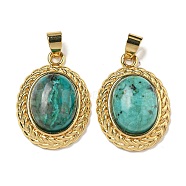 Natural African Turquoise(Jasper) Oval Pendants, Rack Plating Brass Gems Charms, Golden, 27.5x19.5x8mm, Hole: 5x4mm(G-B079-02G-01)