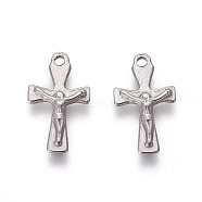 304 Stainless Steel Pendants, For Easter, Crucifix Cross, Stainless Steel Color, 16.5x9.5x1.8~1.9mm, Hole: 1.4mm(STAS-P231-11P)