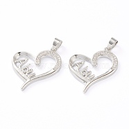 Brass Micro Pave Clear Cubic Zirconia Pendants, Long-Lasting Plated, for Father's Day, Heart with Word Abu, Real Platinum Plated, 26x22x3mm, Hole: 4x3mm(ZIRC-J039-04P)