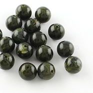 Acrylic Imitation Gemstone Beads, Round, Dark Olive Green, 10mm, Hole: 2mm(X-OACR-R029-10mm-20)