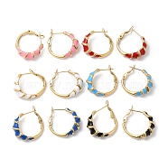 Enamel Croissant Hoop Earrings, Real 14K Gold Plated, 304 Stainless Steel Jewelry, Mixed Color, 22x25x8mm, Pin: 0.8mm(EJEW-Q704-07G)