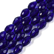 Transparent Glass Beads Strands, Faceted, Teardrop, Dark Blue, 15x10mm, Hole: 1.6mm, about 46~48pcs/strand, 27.95 inch(71cm)(EGLA-N013-T10mm-D07)