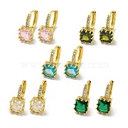 Brass Micro Pave Cubic Zirconia Hoop Earring, Real 18K Gold Plated, Square, Mixed Color, 14x8.5mm(EJEW-C088-40G)