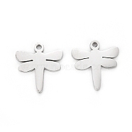 304 Stainless Steel Charms, Laser Cut, Dragonfly, Stainless Steel Color, 12x11x1mm, Hole: 1.2mm(STAS-I151-20P)