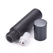 10ml Frosted Glass Empty Perfume Roller Ball Bottle, with Plastic Lids, Refillable Bottle for Essential Oil, Black, 2.05x8.5cm, Capacity: 10ml(0.34 fl. oz)(X-MRMJ-WH0059-49)