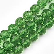 Transparent Glass Bead Strands, Faceted(96 Facets), Round, Spring Green, 8mm, Hole: 1mm, about 72pcs/strand, 21.8 inch(GLAA-R095-8mm-14)