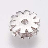 Brass Micro Pave Cubic Zirconia Beads, Gear, Clear, Platinum, 6.5x2.5mm, Hole: 1mm(KK-I614-058P)