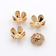 5-Petal Iron Flower Bead Caps, Light Gold, 8x4mm, Hole: 1mm(IFIN-M008-02RG)