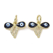 Real 18K Gold Plated Brass Micro Pave Cubic Zirconia Pendants, with Enamel and Jump Ring, Evil Eye Charms, Bowknot, 12x15x2.5mm, Hole: 4mm(KK-L209-072G-04)