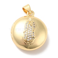 Rack Plating Brass Micro Pave Clear Cubic Zirconia Locket Pendants, Cadmium Free & Lead Free, Long-Lasting Plated, Flat Round with Saint, Real 18K Gold Plated, 21x18x8mm, Hole: 4x3.5mm, Inner Diameter: 16x13.5mm(KK-M227-06G)