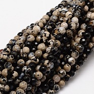 Faceted Natural Agate Round Beads Strands, Dyed, Black, 4mm, Hole: 1mm, about 92pcs/strand, 15.3 inch(G-E318B-4mm-04)