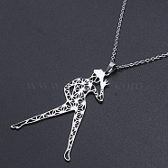 201 Stainless Steel Pendant Necklaces, with Cable Chains and Lobster Claw Clasps, Dancer, Stainless Steel Color, 17.71 inch(45cm), 1.5mm(NJEW-S105-JN619-45-1)
