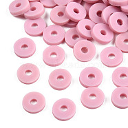 Eco-Friendly Handmade Polymer Clay Beads, Disc/Flat Round, Heishi Beads, Flamingo, 6x1mm, Hole: 2mm, about 23500pcs/1000g(CLAY-R067-6.0mm-B26)