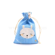 Rectangle Printed Cotton Cloth Storage Bags, Drawstring Pouches Packaging Bag, Rabbit, 14x10cm(PW-WG35906-09)