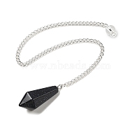 Synthetic Blue Goldstone Cone Pointed Dowsing Pendulums, with Silver Plated Iron Curb Chains, Faceted, 210~215mm(G-A249-02S-03)