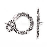 Tibetan Style Alloy Toggle Clasps, Lead Free & Nickel Free & Cadmium Free, Snake, Thailand Sterling Silver Plated, Snake: 46x36x3mm, Hole: 4mm, Bar: 51x10x3mm, Hole: 3mm(TIBE-A5836-TAS-NR)
