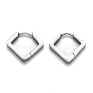 304 Stainless Steel Rhombus Huggie Hoop Earrings, Stainless Steel Color, 17x20x3mm, Pin: 1mm(STAS-J033-08P)