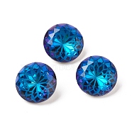 K9 Glass Rhinestone Pointed Back Cabochons, Random Color Back Plated, Faceted, Diamond, Flower Pattern, Bermuda Blue, 14x7mm(RGLA-P030-06A-001BB)