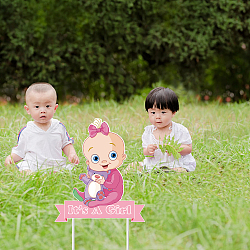 Plastic Yard Signs Display Decorations, for Outdoor Garden Decoration, Baby with Word It's A Girl, Pink, 360x320x4mm(DIY-WH0248-010)