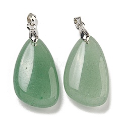 Natural Green Aventurine Pendants, Teardrop Charms, with Rack Plating Platinum Tone Brass Findings, Cadmium Free & Lead Free, 34x18x7.5mm, Hole: 4x5mm(G-G147-02P-07)