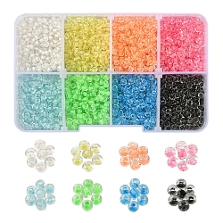 3600Pcs 8 Color Luminous Transparent Glass Seed Beads, Round, Mixed Color, 3.5x1.6mm, Hole: 1mm, about 450pcs/color(SEED-YW0001-83)