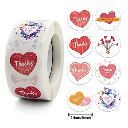Thank You Theme Self Adhesive Paper Stickers, Colourful Roll Sticker Labels, Gift Tag Stickers, Heart Pattern, 2.5x0.1cm, 500pc/roll(X-DIY-M023-02A)