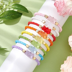 8Pcs 8 Colors Glass Seed Beads Stretch Bracelet Sets, with Acrylic Beads, Mixed Color, Inner Diameter: 2-1/4 inch(5.8cm), 1pc/color(BJEW-JB11234)