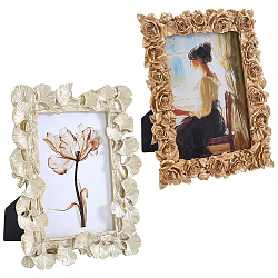 2Pcs 2 Styles Retro Resin Photo Frame Stand, Rectangle, Gold, 205x167~169x16.5~20mm, 1pc/style(DJEW-WR0001-24)
