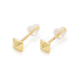 Rack Plating Brass Pyramid Stud Earrings for Women, Real 18K Gold Plated, 4x4mm, Pin: 0.7mm(KK-B069-03G)