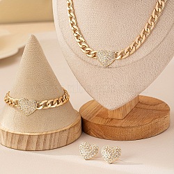 Heart Alloy Crystal Rhinestone Chain Necklaces & Stud Earrings & Link Bracelets Sets, Golden, 360mm(FS-WGBF8A8-01)