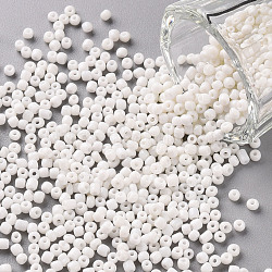 Glass Seed Beads, Opaque Colours Seed, Round, White, Size: about 2mm in diameter, hole:1mm, about 6666pcs/100g(X1-SEED-A010-2mm-41)