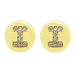 Brass Micro Pave Clear Cubic Zirconia Beads, Flat Round with Letter, Letter.I, 7.5x6.5mm, Hole: 3.5mm, 3pcs/bag(KK-T030-LA843-IX3)