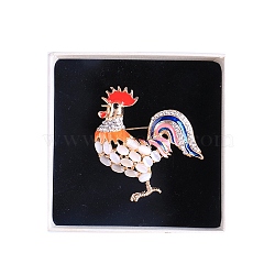 Rooster with Cat Eye Pins, Alloy Rhinestone Brocch, Colorful, 51x45mm(PW-WG79535-01)