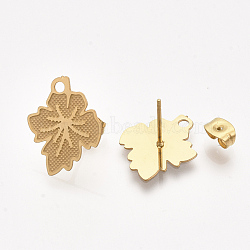 304 Stainless Steel Stud Earring Findings, with Ear Nuts/Earring Backs, Leaf, Golden, 18x14.5mm, Hole: 1.8mm, Pin: 0.7mm(X-STAS-S079-63A)