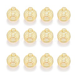 Iron Wire Pendants, Spiral Bead Cage Pendants, Round, Golden, 15~16x14mm, Hole: 4~5mm(IFIN-R231-14mm-G)