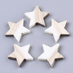 Resin & Wood Cabochons, Star, White, 17.5x18x3.5mm(RESI-R425-02I)