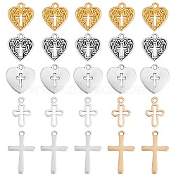 DIY Pendant Jewelry Making Finding Kit, Including 70Pcs 7 Style Brass & Alloy & 304 Stainless Steel Pendants, Heart & Cross, Mixed Color, 10~17x6.5~16x0.8~2mm, Hole: 0.9~1.8mm, 10Pcs/style(STAS-SZ0002-66)