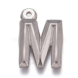 304 Stainless Steel Pendants, Alphabet, Letter.M, 16x11x2mm, Hole: 1mm(X-STAS-H119-01P-M)